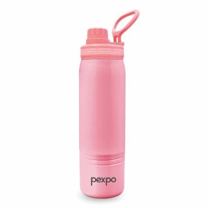pexpo alaska insulated stainless steel water bottle for kids 700ml, pink | narrow mouth cap for school, home, sports, travel