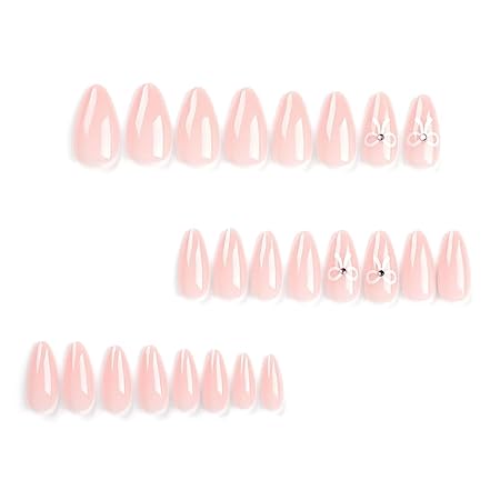nails magic 24 pink artificial fake nails set | glossy pink with white bow design | reusable, lightweight & long lasting | perfect for festive & special occasions
