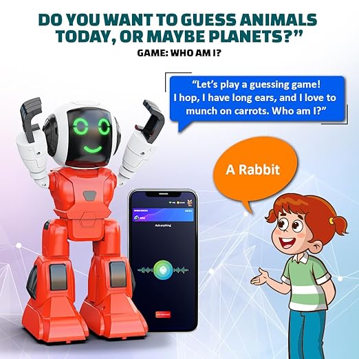 mirana moonwalker | smart interactive chat gpt ai robot toy for kids | usb rechargeable type c | ar games & in built bluetooth speaker | remote & app controlled | gift for boys & girls 2+ years (red)