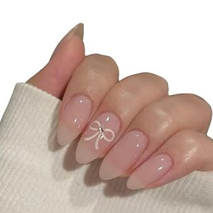 nails magic 24 pink artificial fake nails set | glossy pink with white bow design | reusable, lightweight & long lasting | perfect for festive & special occasions