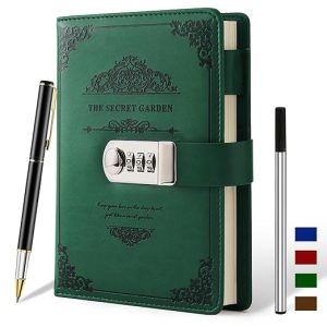 xiyunte diaries with lock, a5 adult diary with lock, vintage pu leather journal notebook with pen, personal diary with pen holde 200 pages 100gsm premium thick paper, gift box green