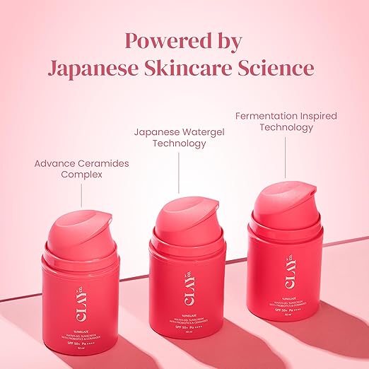 clayco sunglaze sunscreen spf 50 pa++++ | probiotic & ceramide infused | lightweight, non greasy & fast absorbing | broad spectrum uva, uvb & blue light protection | hydrating & brightening | for all skin types (50ml)